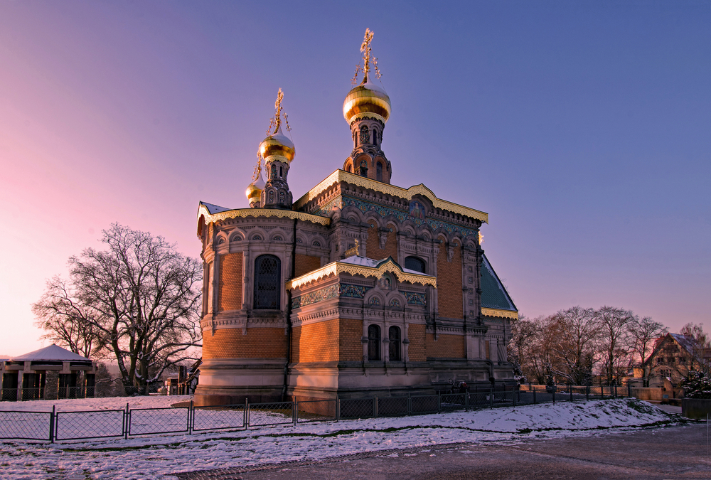 Wintermorgen auf der Mathildenhöhe in Darmstadt