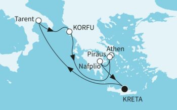 Route Mein Schiff 5 im östlichen Mittelmeer